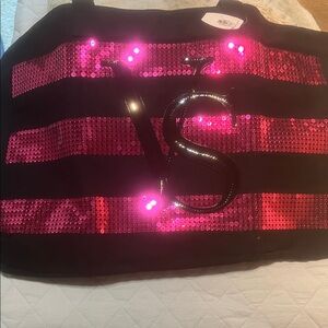 Brand New Victoria Secret Black and Pink Sequin Tote Bag